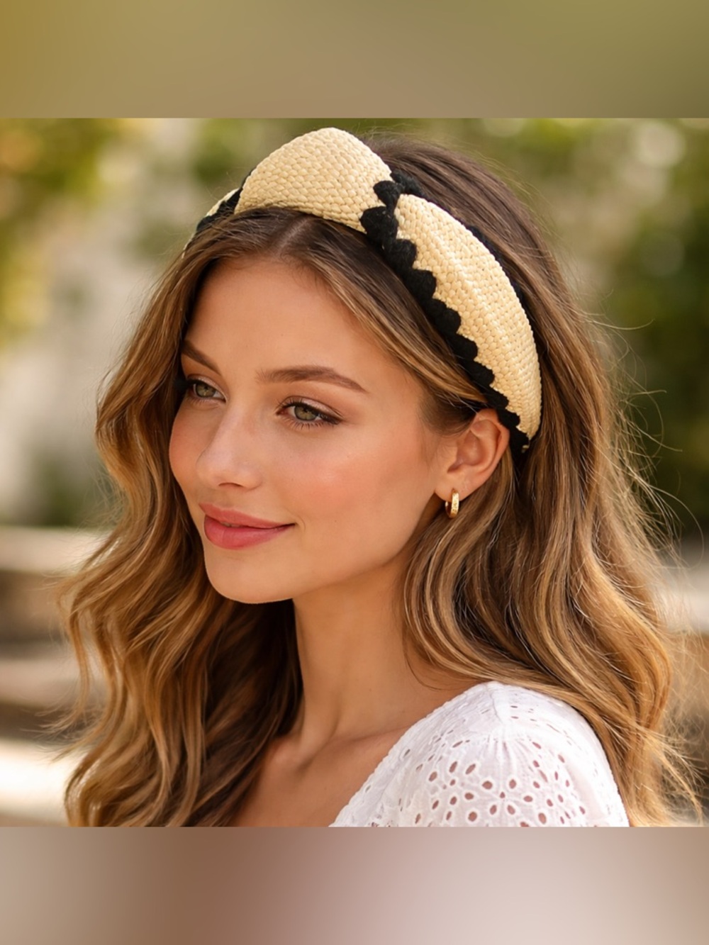 Woven Straw Headband Black Trim Boho Raffia Style Hair Accessory